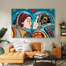 SML Tablo Astronot Kıyafetleri Içindeki Romantik Çift Ilüstrasyon Yatay Kanvas Tablo