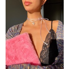 Pinky Lady Beyaz Ipli Incili Kalp Choker Kolye