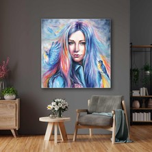 Etnik Eşarplı Mavi Makyajlı Kadın Kare Kanvas Tablo