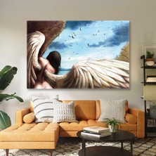 SML Tablo Denize Bakan Kanatlı Sırtı Dönük Melek Yatay Kanvas Tablo