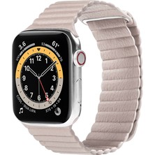 Casen Tüm Watch Modelleriyle Uyumlu Vegan Deri Mıknatıslı Krem Saat Kordonu  42-44-45-49 mm