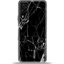 Cupcase Vivo Y53S Kılıf Esnek Silikon Kamera Koruma 4K Desenli Özel Tasarım - Siyah Mermer