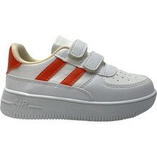 Liger Çocuk Sneaker Spor Ayakkabı Beyaz - Turuncu Suni Deri Düz Taban Erkek Çocuk İçin