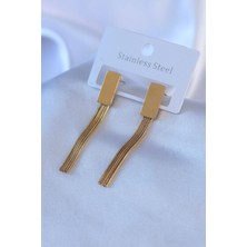 E-Bijuteri Çelik Gold Renk Sallantı Model Kadın Küpe