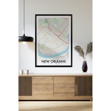 Artavessa Tek Parça Siyah Çerçeve Görünümlü "new Orleans Beyaz" Harita Mdf Tablo