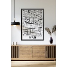 Artavessa Tek Parça Siyah Çerçeve Görünümlü "berlin Beyaz" Harita Mdf Tablo