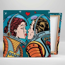 SML Tablo Astronot Kıyafetleri Içindeki Romantik Çift Ilüstrasyon Kare Kanvas Tablo