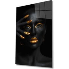 Bay Çağrı Altın Dudak Afrikalı Kadın Cam Tablo