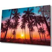 Bay Çağrı Günbatımı Manzara Palmiyeler Cam Tablo Ev ve Ofis Duvar Dekoru Hediyelik Büyük Tablo Dayanıklı Cam