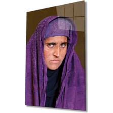 Bay Çağrı Afgan Kız Yaşlı Hali Cam Tablo Ev ve Ofis Duvar Dekoru Hediyelik Büyük Tablo Dayanıklı Cam