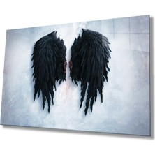 Bay Çağrı Siyah Kanatlar Cam Tablo Ev ve Ofis Duvar Dekoru Hediyelik Büyük Tablo 4mm Dayanıklı Temperli Cam
