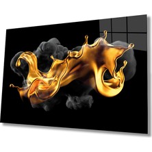 Bay Çağrı Soyut Sarı Siyah Cam Tablo Ev ve Ofis Duvar Dekoru Hediyelik Büyük Tablo Dayanıklı Cam