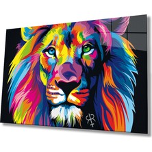 Bay Çağrı Renkli Aslan Hayvan Cam Tablo Ev ve Ofis Duvar Dekoru Hediyelik Büyük Tablo Dayanıklı Cam