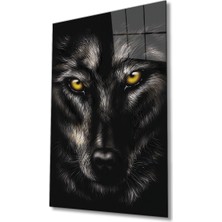 Bay Çağrı Sarı Gözlü Kurt Hayvan Portresi Cam Tablo, Ev ve Ofis Duvar Dekoru, Hediyelik Büyük Cam Tablo