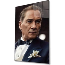 Bay Çağrı Yapay Zeka Atatürk Portresi Cam Tablo, Ev ve Ofis Duvar Dekoru, Hediyelik Büyük Temperli Cam Tablo