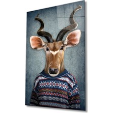 Bay Çağrı Insan Vücutlu Geyik Hayvan Portresi Cam Tablo, Ev ve Ofis Duvar Dekoru, Hediyelik Büyük Cam Tablo