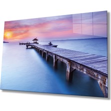 Bay Çağrı Gün Batımı Manzarası Ahşap Köprü Cam Tablo, Ev ve Ofis Duvar Dekoru, Hediyelik Büyük Cam Tablo