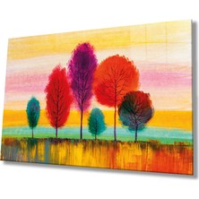 Bay Çağrı Renkli Ağaçlar Doğa Cam Tablo, Ev ve Ofis Duvar Dekoru, Hediyelik Büyük Temperli 4 mm Cam Tablo