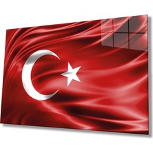 Bay Çağrı Kırmızı Dalgalı Türk Bayrağı Cam Tablo, Ev ve Ofis Duvar Dekoru, Hediyelik Büyük Temperli Cam Tablo