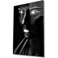 Bay Çağrı Siyah Parıltılı Kadın Cam Tablo, Ev ve Ofis Duvar Dekoru, Hediyelik Büyük Temperli Cam Tablo