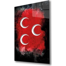 Bay Çağrı Üç Hilal Siyah Kırmızı Fonlu Cam Tablo
