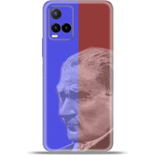 Cupcase Vivo Y32 Kılıf Esnek Silikon Kamera Koruma 4K Desenli Özel Tasarım - Bordo Mavi Atatürk