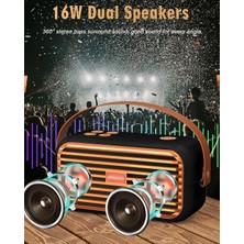 Jingyi Vintage Hoparlör, 16W Stereo Ses Zengin Bas Çift Hoparlörlü Retro Bluetooth Hoparlör, Bluetooth 5.0, Hediye, Parti, Seyahat, Ofis, Ev Için Ahizesiz Arama Tf/aux/u-Disk Desteği (Siy (Yurt Dışından)