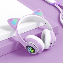 Jingyi Yanıp Sönen LED Sevimli Kedi Kulaklar Kulaklıklar Bluetooth Kablosuz Mikrofonlu Kulaklık Tf Fm Çocuk Kız Stereo Müzik Kulaklık Yavru Earphon Hediye (Yurt Dışından)