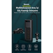 Baseus 5in1 150W Ac 220V Araç Içi Çakmaklık Girişli Priz ve Elektrik Çevirici Inverter, 2x Ac, 2x Type C VE1X USB