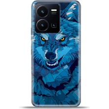 Cupcase Vivo Y22S Kılıf Esnek Silikon Kamera Koruma 4K Desenli Özel Tasarım - Mavi Çizim Kurt