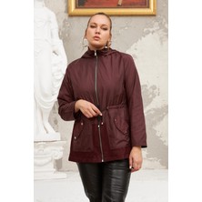 Rmg File Detaylı Büyük Beden Bordo Trençkot