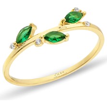 ÇGK KUYUMCULUK 14 Ayar Yeşil Damla Taşlı Çıtır Altın Yüzük 14CGKYZK011