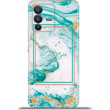 Cupcase Vivo V23 5g Kılıf Silikon Esnek Kamera Koruma Kişiye Özel Isim - Turkuaz Mermer
