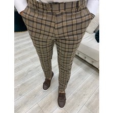 Lonatolia Erkek Ekoseli  Kruvaze Takım Elbise Italyan Kesim Slim Fit Ceket Pantolon