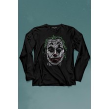Kendim Seçtim Batman Joker Typograpyh Tipografik Silüet Uzun Kollu Tişört Baskılı T-Shirt