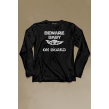 Kendim Seçtim Baby Yoda Star Wars Mandalorian Beware Baby On Board Uzun Kollu Tişört Baskılı T-Shirt
