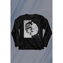 Kendim Seçtim Siyah Beyaz Ying Yang Iyilik Kötülük Asil Kurt Bozkurt Uzun Kollu Tişört Baskılı T-Shirt