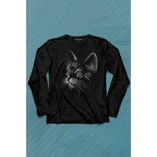 Kendim Seçtim Kedi Silüeti Black Cat Çizim Uzun Kollu Tişört Baskılı T-Shirt