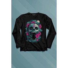 Kendim Seçtim Sugar Skull Skeleton Rose Kuru Kafa Gül Uzun Kollu Tişört Baskılı T-Shirt