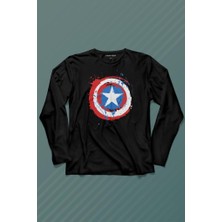 Kendim Seçtim Captain America Kaptan Amerika Kalkan Logo Uzun Kollu Tişört Baskılı T-Shirt