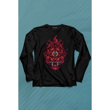 Kendim Seçtim Lion Fire Head Aslan Japan Maske Uzun Kollu Tişört Baskılı T-Shirt