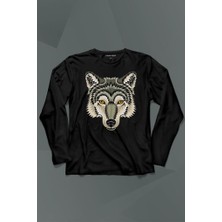 Kendim Seçtim Wolf Head Kurt Silüeti Kafa Bozkurt Uzun Kollu Tişört Baskılı T-Shirt