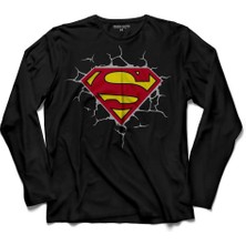 Kendim Seçtim Superman Super Man Logo 3 Boyutlu Uzun Kollu Tişört