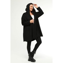 Curvy Trend Büyük Beden Kapşonlu Polar Hırka