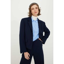 ROMAN Kemer Detaylı 2 Düğmeli Kısa Crep Ceket Lacivert K2416032_015