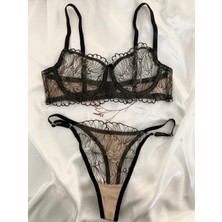 Arona Dantelli Brode Işlemeli Balenli Sütyen Takım Siyah Nude