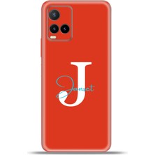Cupcase Vivo Y21S Kılıf Silikon Esnek Kamera Koruma Kişiye Özel Isim Harf Zao Kırmızı - J