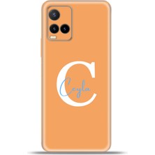Cupcase Vivo Y21S Kılıf Silikon Esnek Kamera Koruma Kişiye Özel Isim Harf Zao Turuncu - C