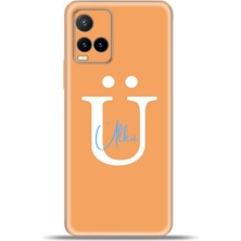 Cupcase Vivo Y21S Kılıf Silikon Esnek Kamera Koruma Kişiye Özel Isim Harf Zao Turuncu - Ü