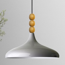 Bamyum Gri Champion Ahşap Boncuklu Tekli Avize Sarkıt Salon Mutfak Butik Lamba